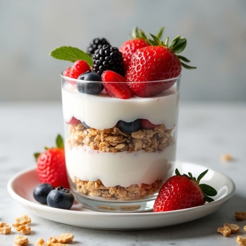 Greek Yogurt Parfait with Silky Protein Granola and Fresh Berries