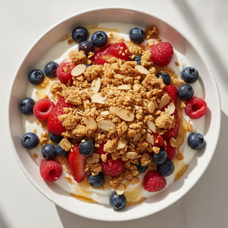 Creamy Greek Yogurt Parfait with Mixed Berries and Almond Crunch