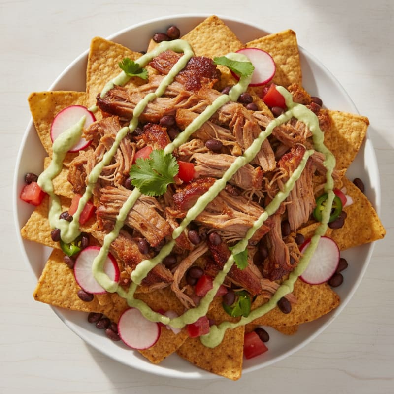 Pulled Pork Nachos with Avocado Crema