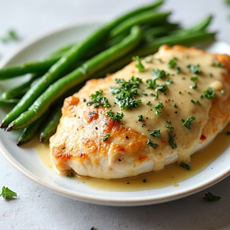 Creamy Garlic Herb Chicken with Roasted Green Beans