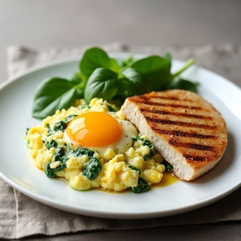 Egg White Spinach Scramble with Grilled Turkey Breast