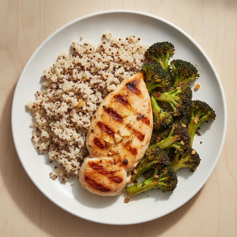 Grilled Chicken Breast with Quinoa and Roasted Broccoli