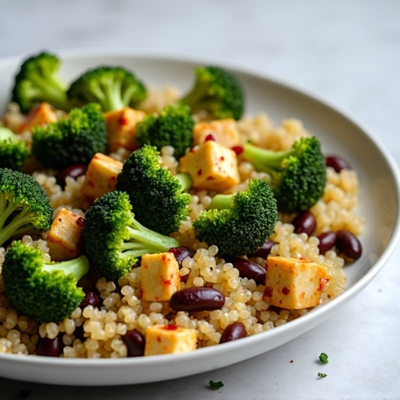 Crispy Roasted Broccoli with Lemon-Garlic Quinoa and Black Beans