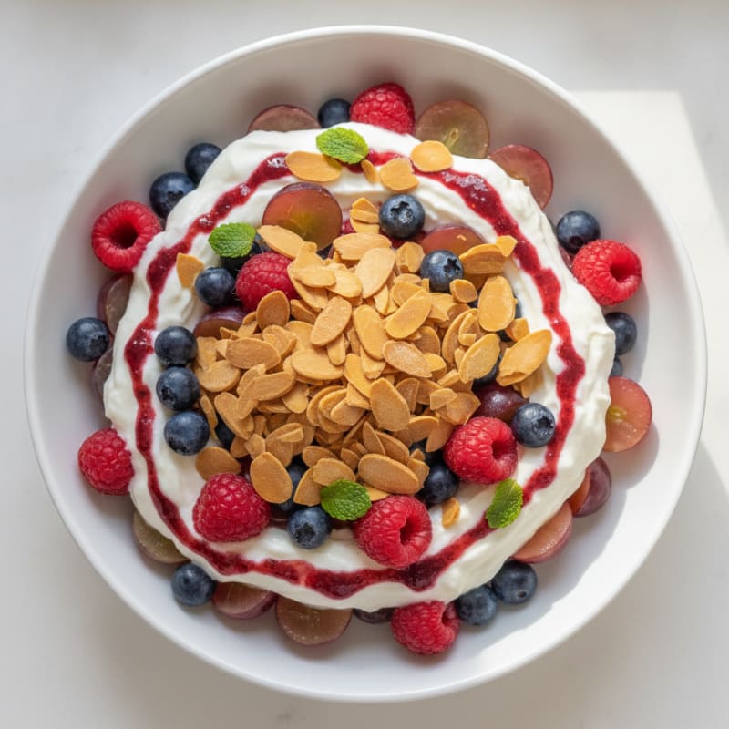 Greek Yogurt Protein Parfait with Mixed Berries and Almonds