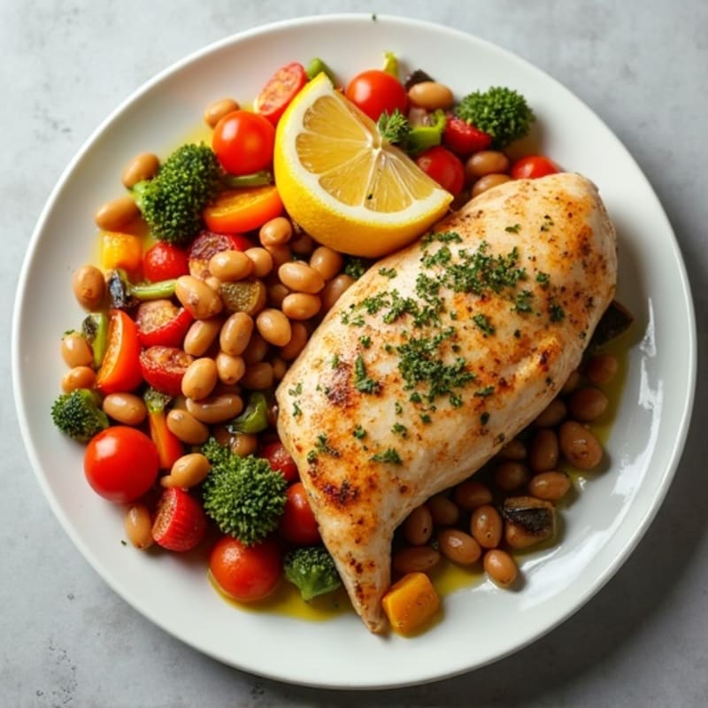 Lemon Herb Chicken with Roasted Vegetables and Hearty Pinto Beans