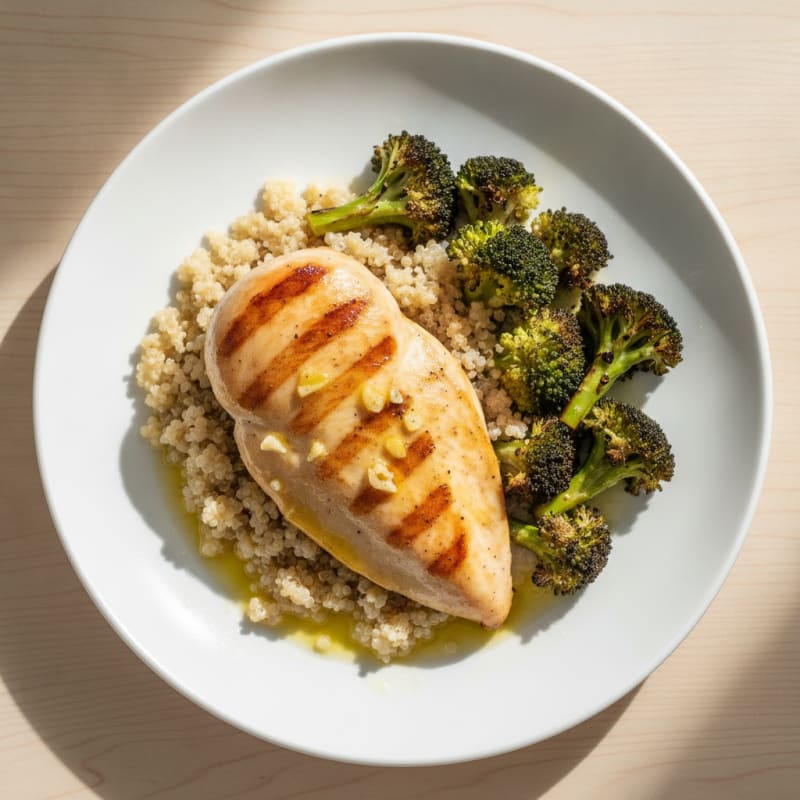 Grilled Chicken Breast with Quinoa and Roasted Broccoli