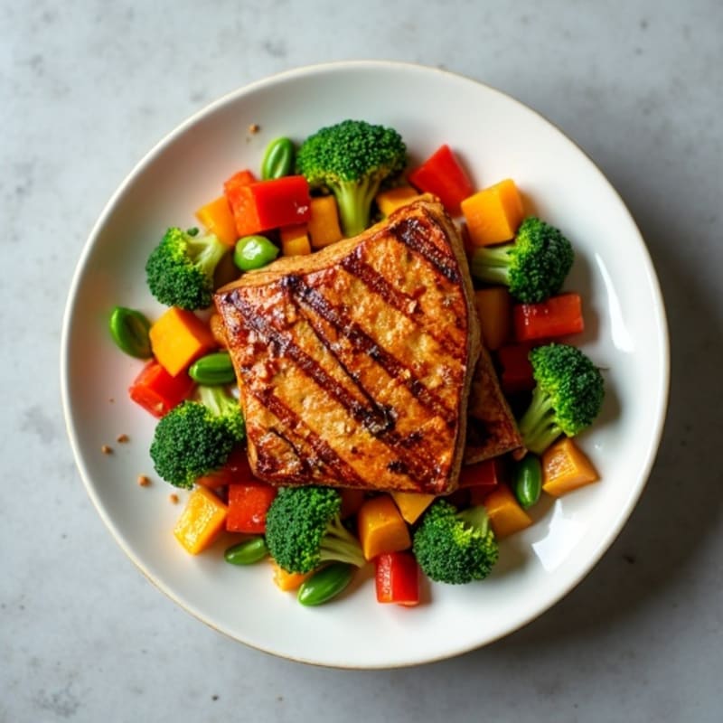 Sweet-Savory Maple Glazed Tempeh with Crispy Vegetables