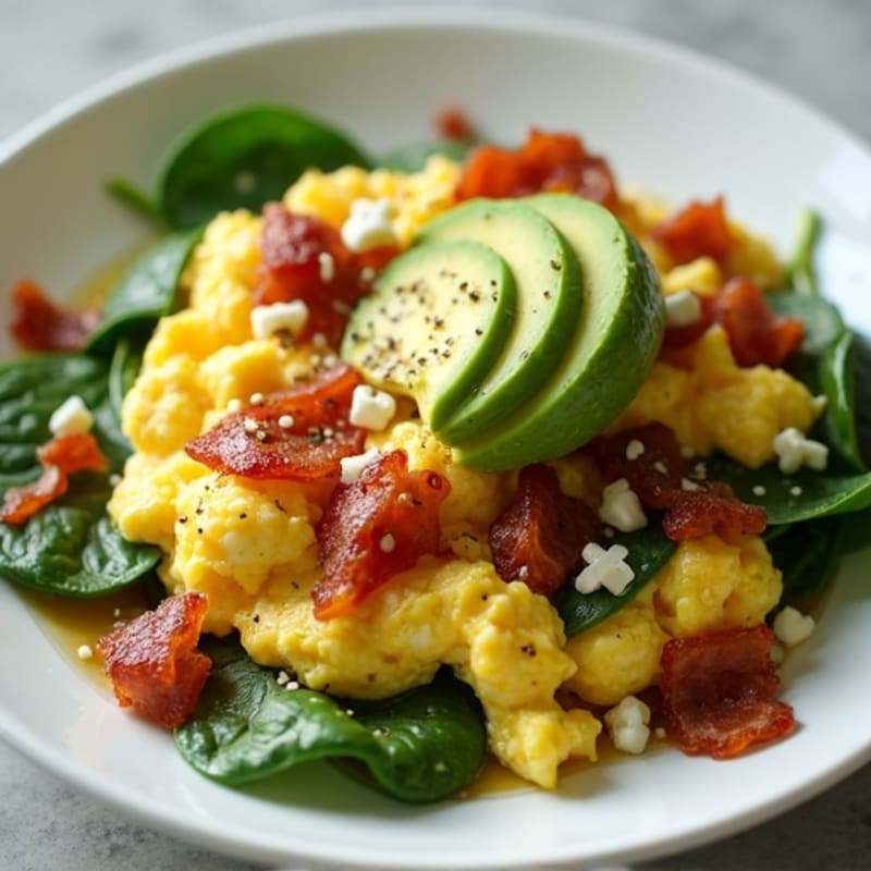 Cottage Cheese Egg Scramble with Spinach and Turkey Bacon