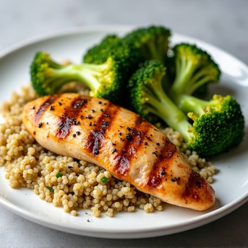 Grilled Chicken Breast with Quinoa and Roasted Broccoli