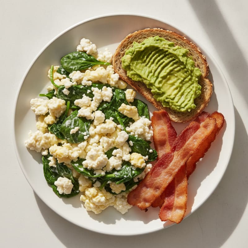 Cottage Cheese Scramble with Spinach and Turkey Bacon