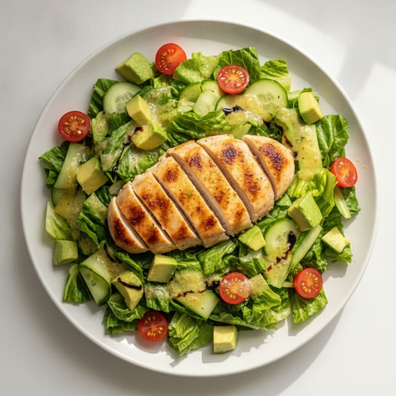 Grilled Chicken Breast with Crisp Romaine and Cherry Tomatoes