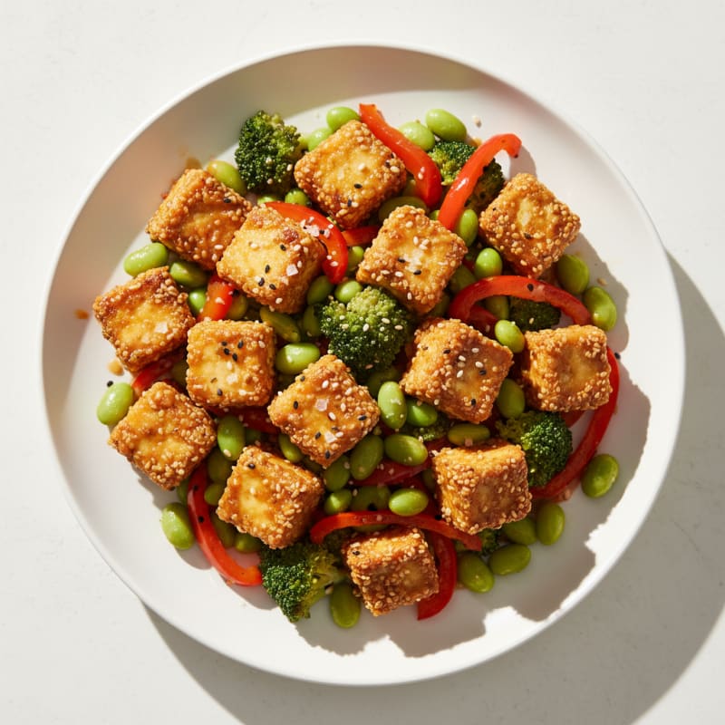 Crispy Sesame Tofu and Vegetable Stir-Fry