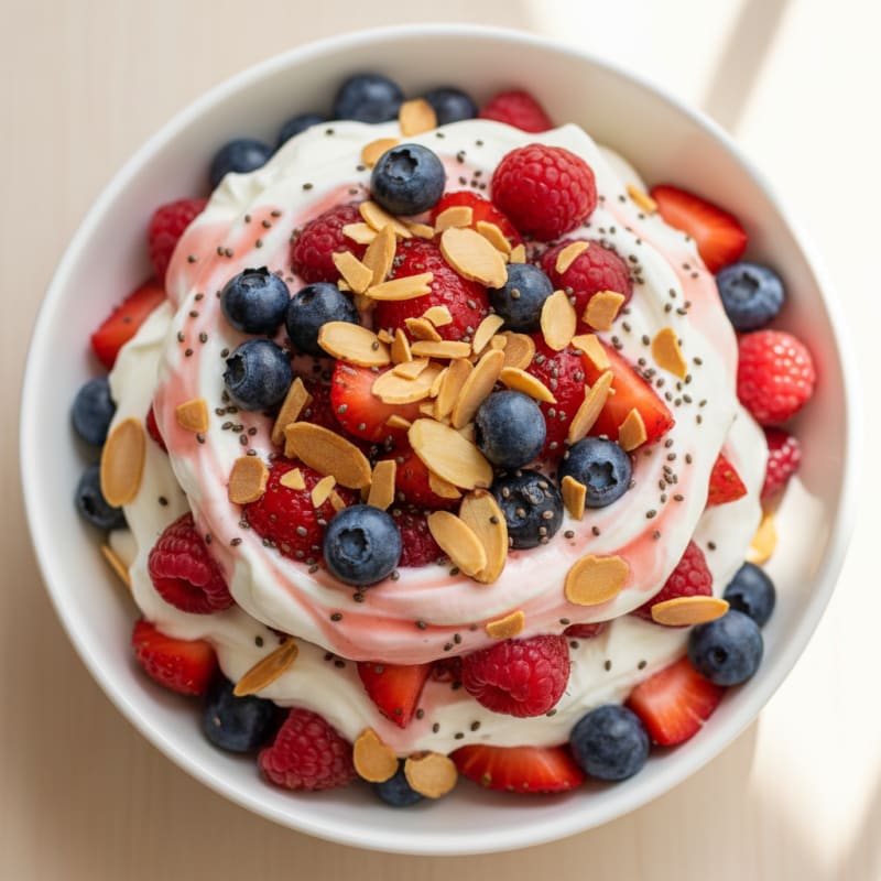 Greek Yogurt Protein Parfait with Mixed Berries and Almonds