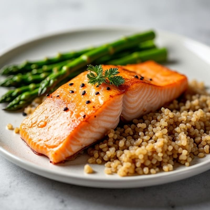 Seared Salmon with Steamed Asparagus and Brown Rice