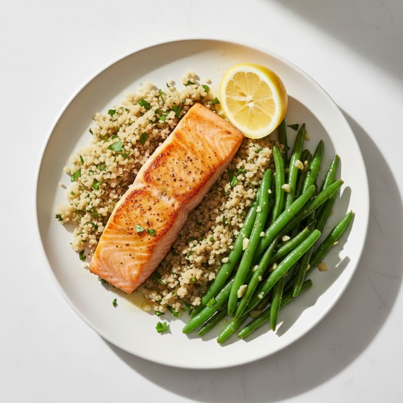 Seared Salmon Fillet with Herbed Quinoa and Garlic Green Beans