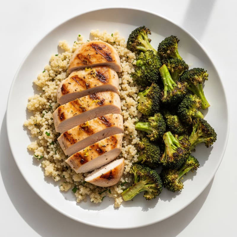 Grilled Chicken Breast with Quinoa and Roasted Broccoli