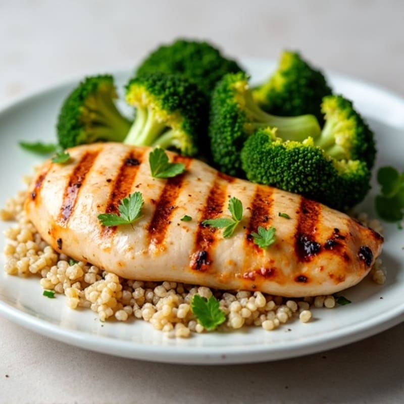 Grilled Chicken Breast with Quinoa and Roasted Broccoli