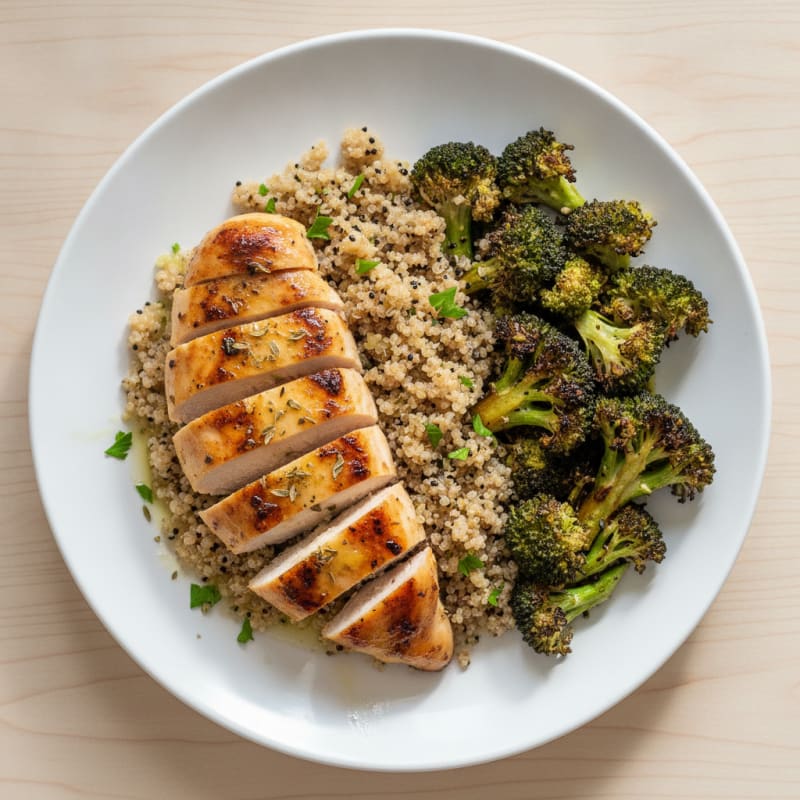 Grilled Chicken Breast with Quinoa and Roasted Broccoli