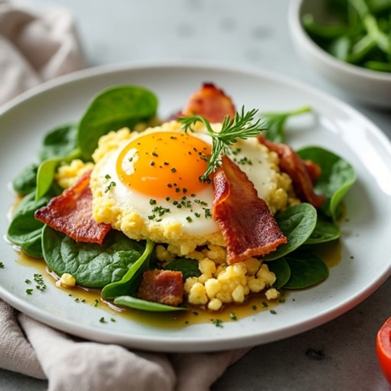 Cottage Cheese Egg Scramble with Spinach and Turkey Bacon