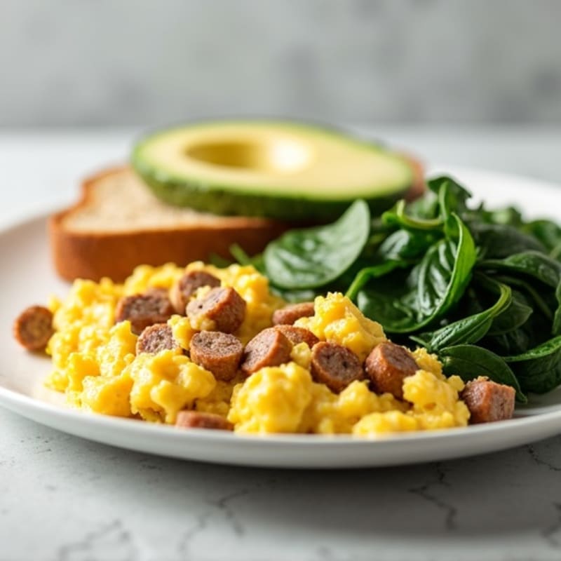 Egg White Scramble with Turkey Sausage and Spinach