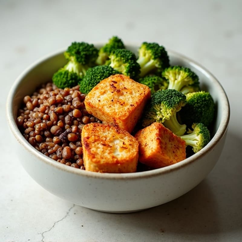 Crispy Lentil and Quinoa Power Bowl with Roasted Broccoli