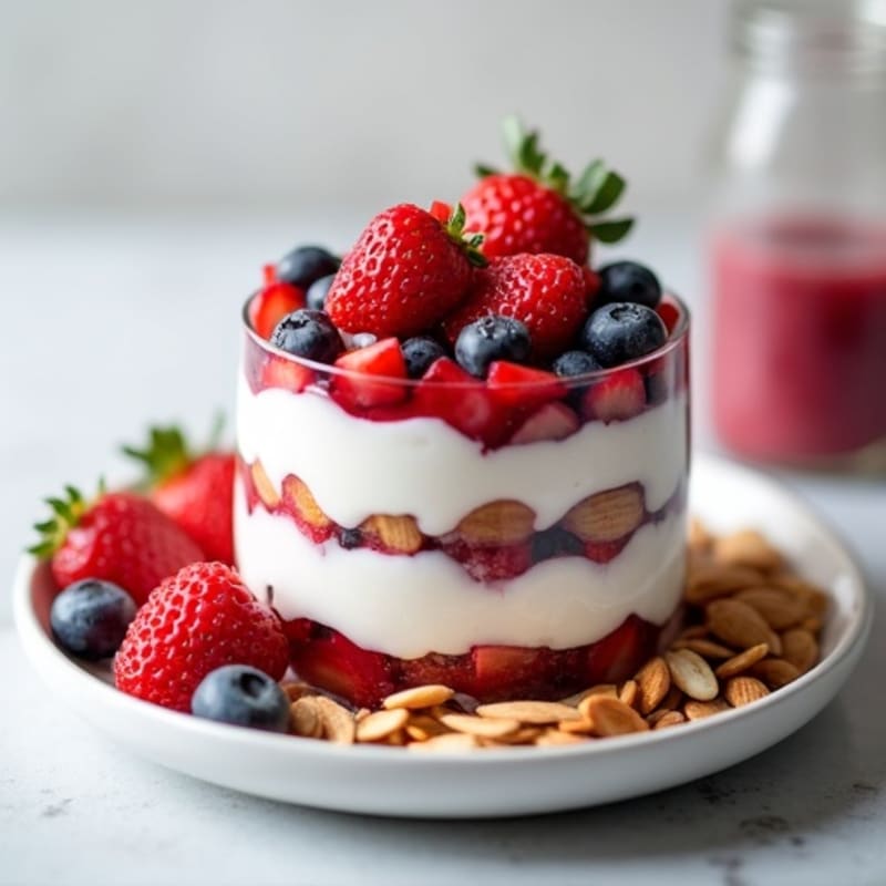 Greek Yogurt Protein Parfait with Mixed Berries and Almonds