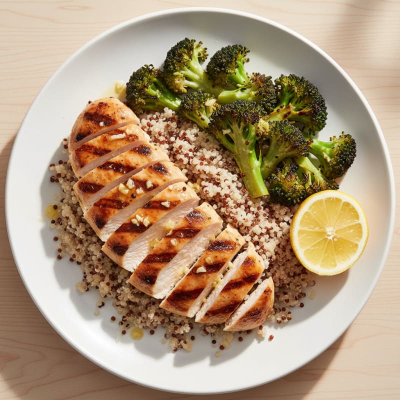 Grilled Chicken Breast with Quinoa and Roasted Broccoli