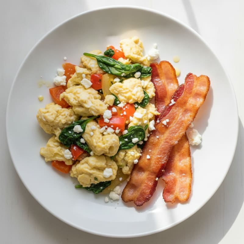 Egg White Veggie Scramble with Turkey Bacon