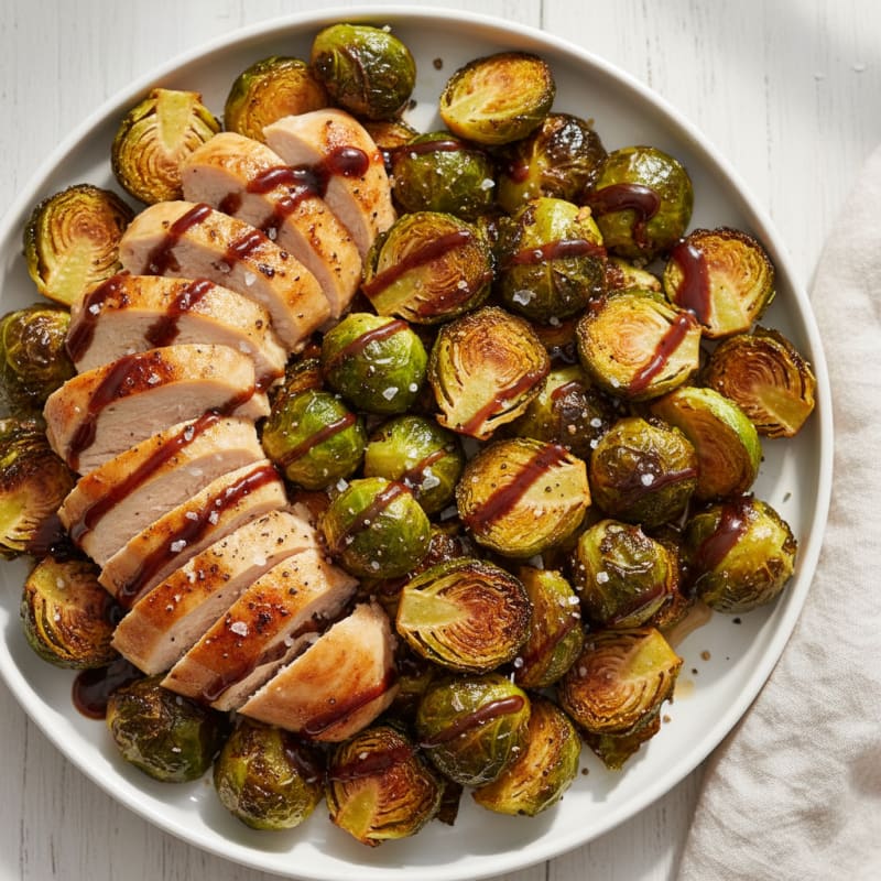 Roasted Brussels Sprouts with Balsamic Glaze and Chicken