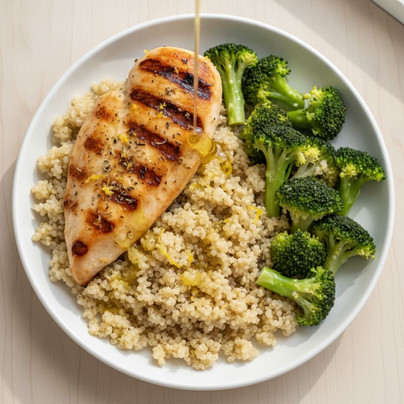 Grilled Chicken Breast with Quinoa and Steamed Broccoli