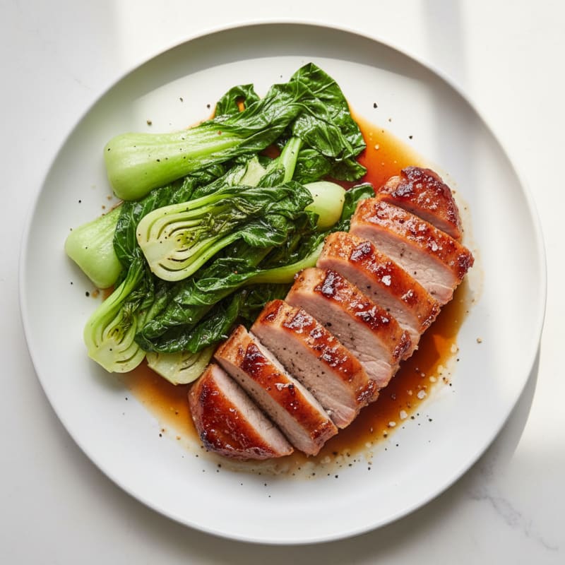 Caramelized Char Siu Pork with Tender Greens