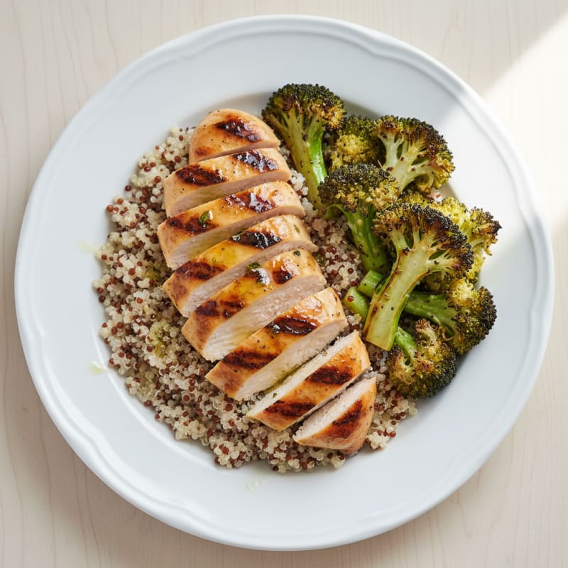 Grilled Chicken Breast with Quinoa and Roasted Broccoli