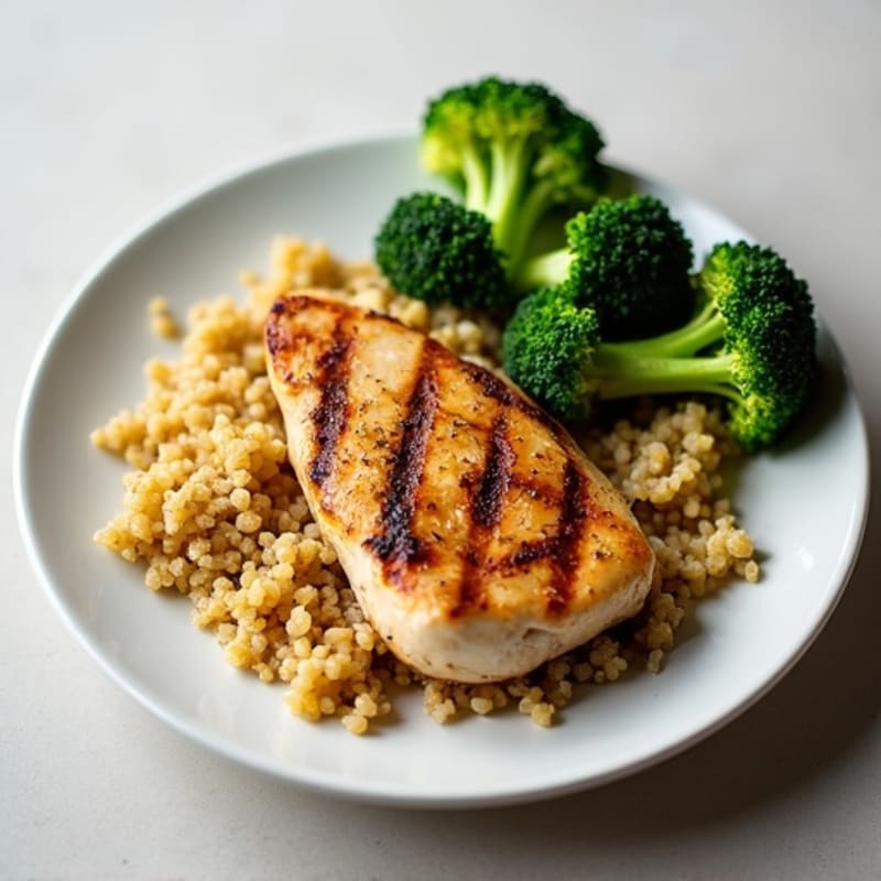 Grilled Chicken Breast with Quinoa and Steamed Broccoli