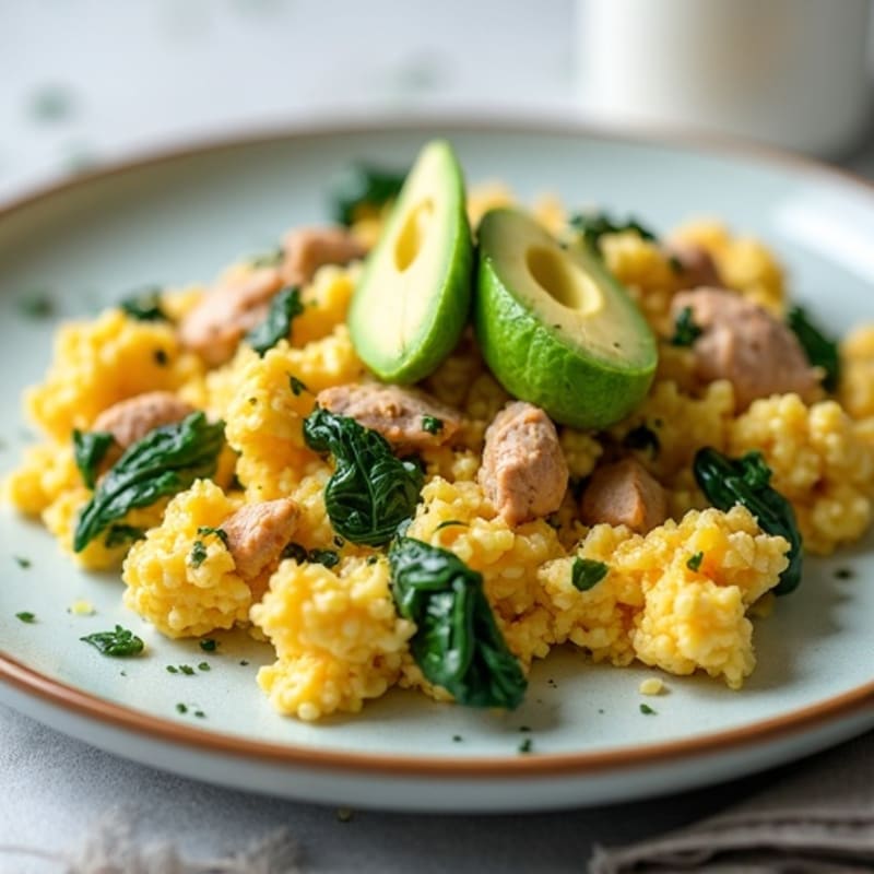Cottage Cheese Scramble with Spinach and Sautéed Turkey