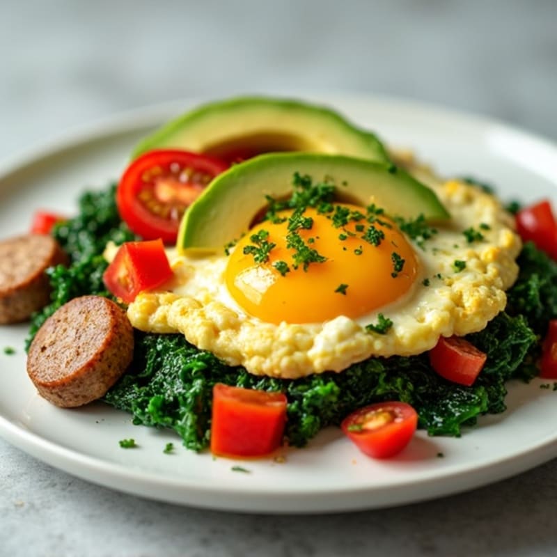 Egg White Scramble with Turkey Sausage and Sautéed Spinach