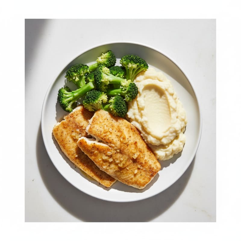 Seared Tilapia with Steamed Broccoli and Cauliflower Mash
