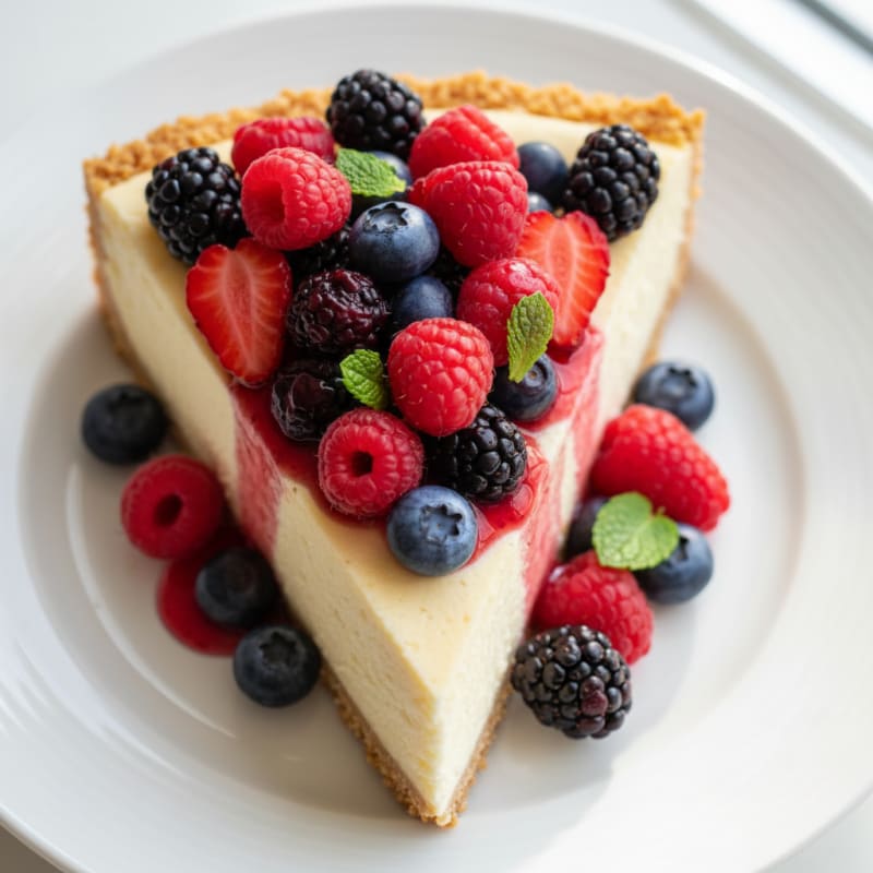 Greek Yogurt Protein Cheesecake with Mixed Berries