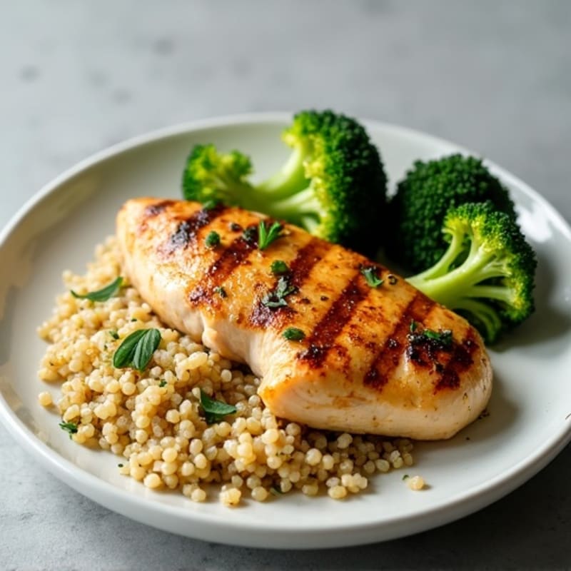 Grilled Chicken Breast with Roasted Broccoli and Quinoa
