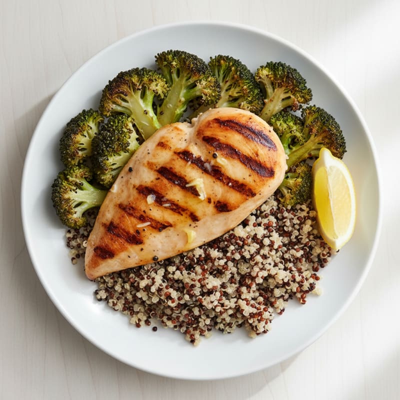 Grilled Chicken Breast with Quinoa and Roasted Broccoli