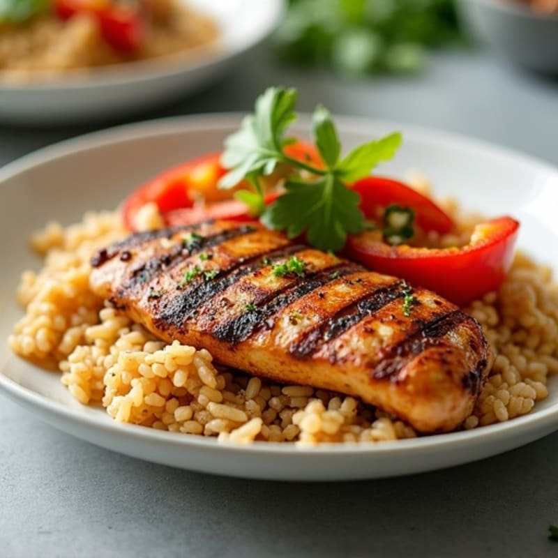 Grilled Chicken with Roasted Peppers and Cilantro Lime Rice