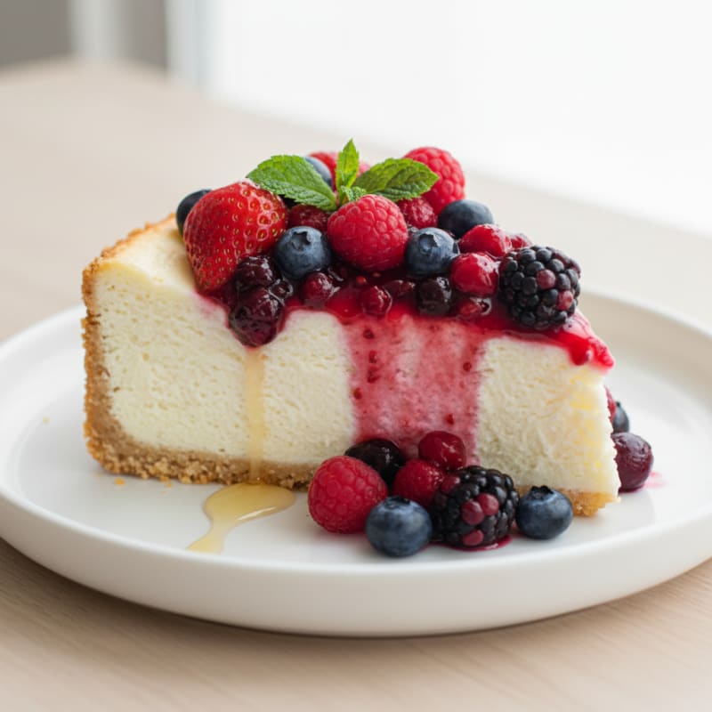Greek Yogurt Protein Cheesecake with Mixed Berries