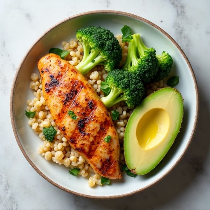 Grilled Chicken Breast with Quinoa and Steamed Broccoli