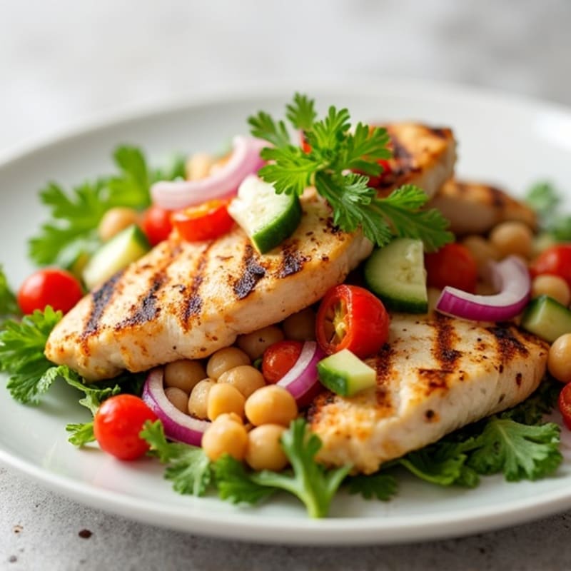 Grilled Chicken Breast with Crunchy Chickpea Salad