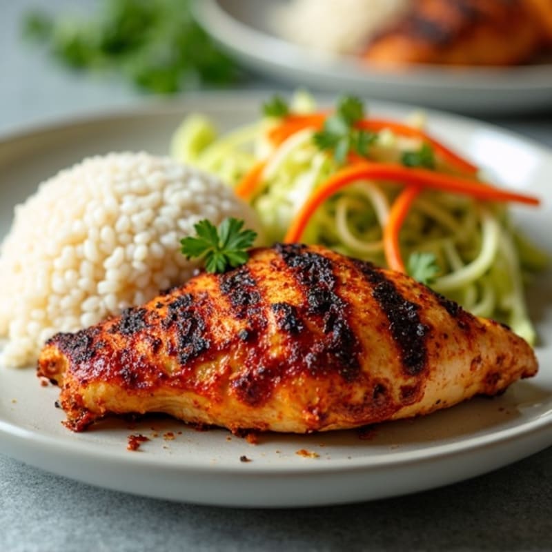 Spicy Jerk Chicken with Coconut Rice and Fresh Caribbean Slaw