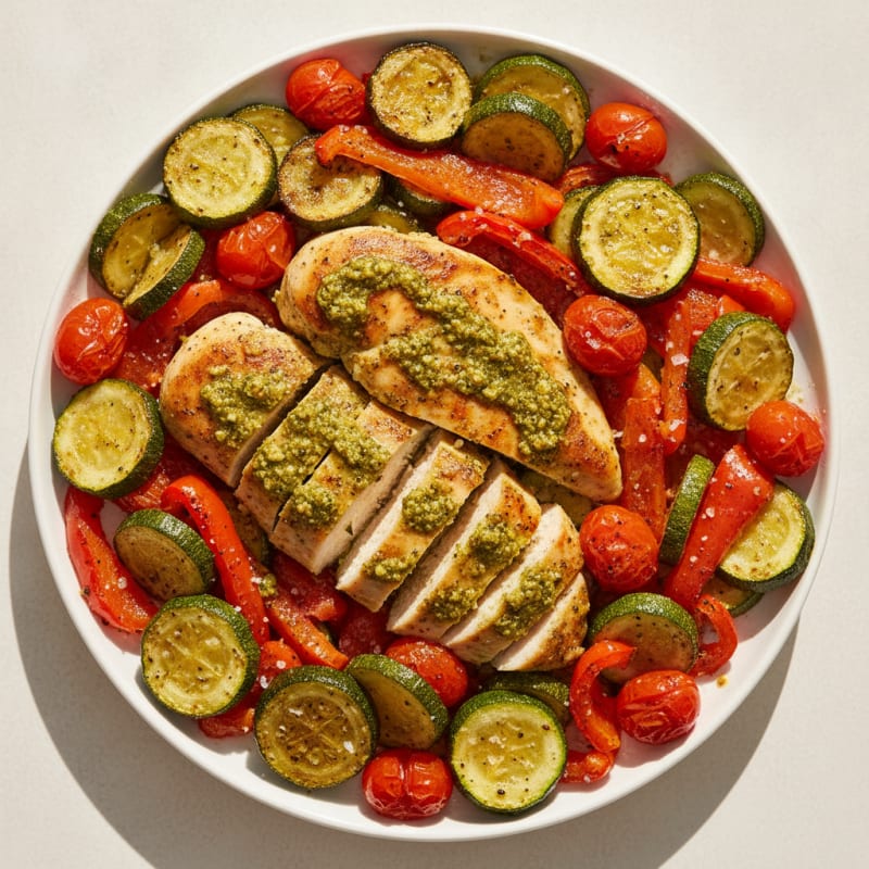 Pesto Chicken with Roasted Vegetables