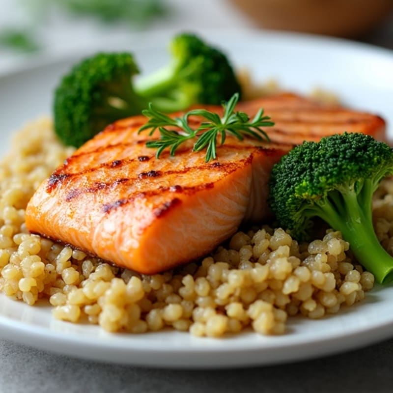 Seared Salmon with Roasted Broccoli and Quinoa