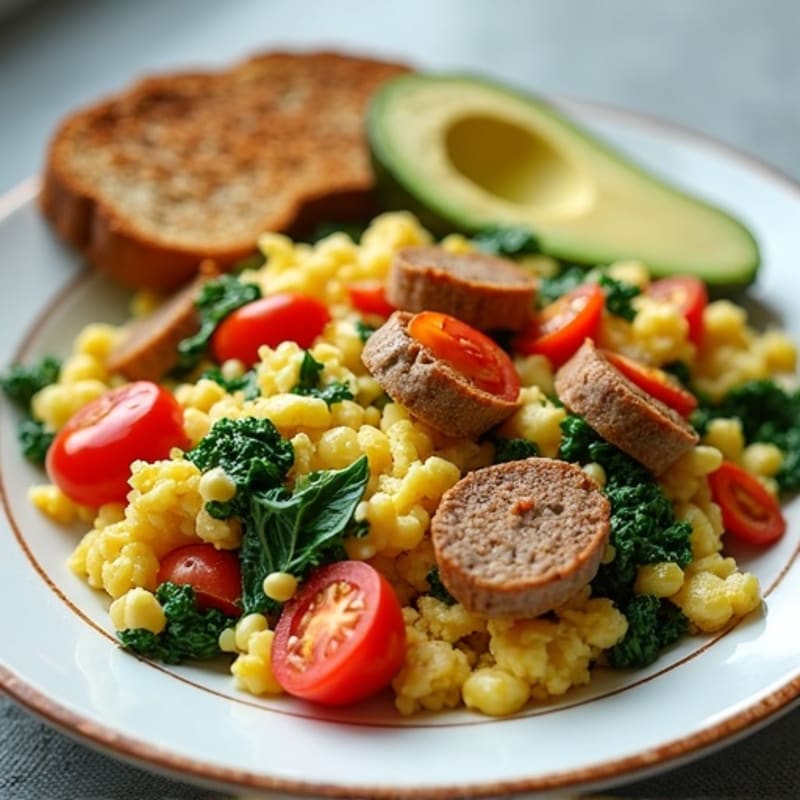 Egg White Scramble with Turkey Sausage and Spinach