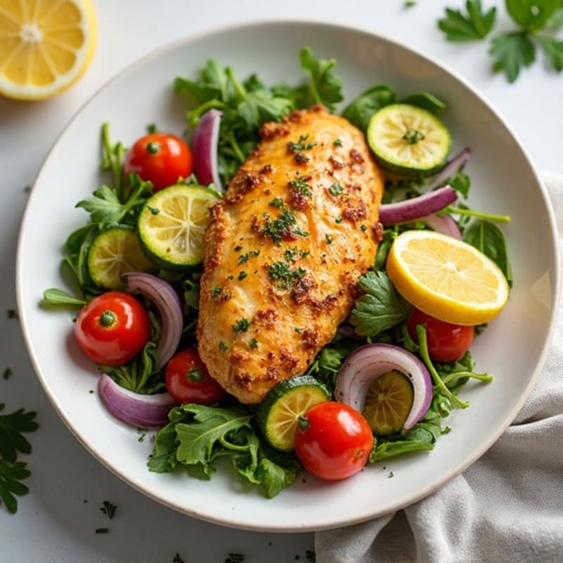Crispy Lemon Herb Chicken and Roasted Vegetable Salad