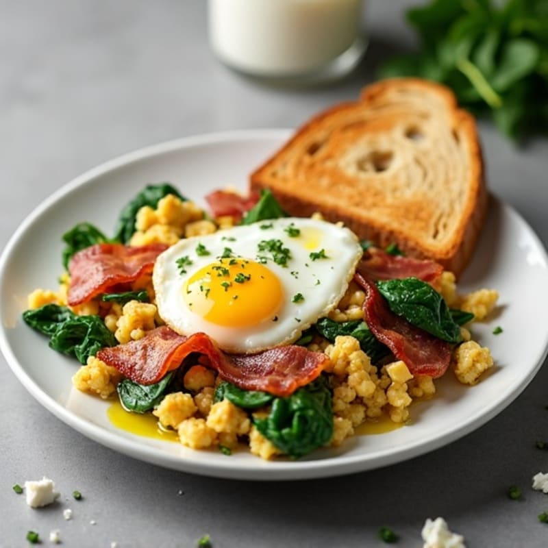 Crispy Turkey Bacon and Egg White Scramble with Spinach