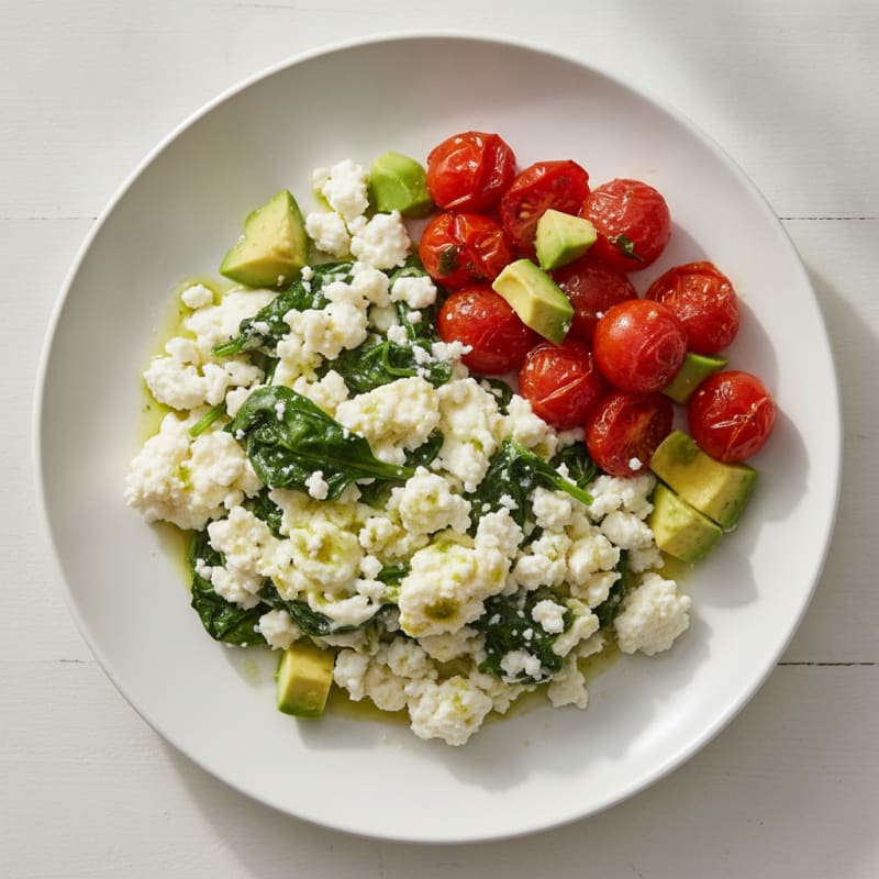 Egg White Spinach Scramble with Cottage Cheese and Tomatoes